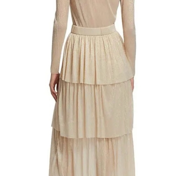 SABINA MUSAYEV Carry Tiered Belted Metallic Dress - Ivory - Picture 5 of 12